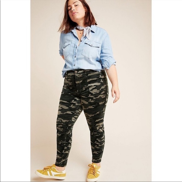 NWT Anthropologie Pilcro Camouflage High-Rise Skinny Corduroy Pants - Picture 1 of 10